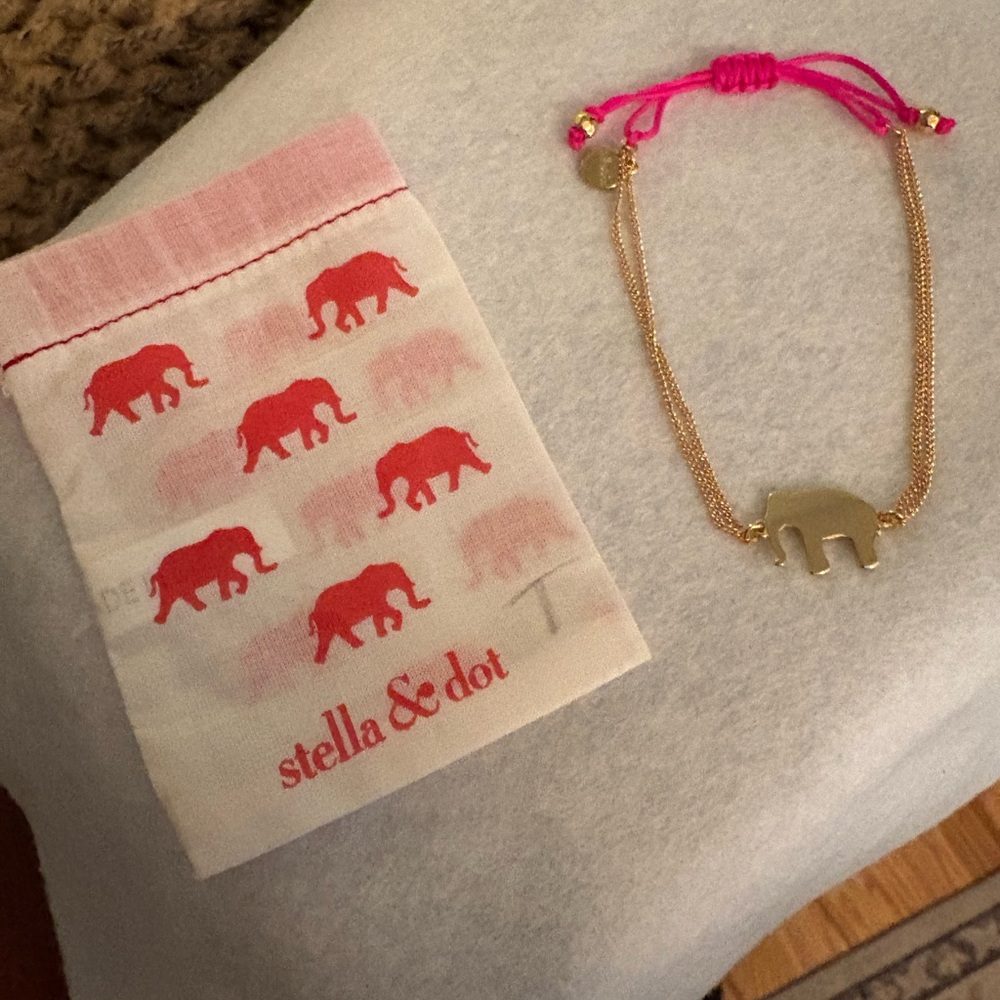 Stella & Dot Gold Elephant with pink band